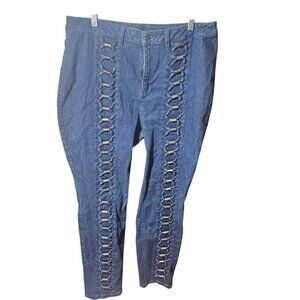 Ashro Womens Blue Denim Lace-Up Detail Jeans Size 16 With Stretch